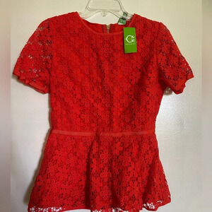 NWT Orange C-Wonder Lace Short Sleeve Blouse